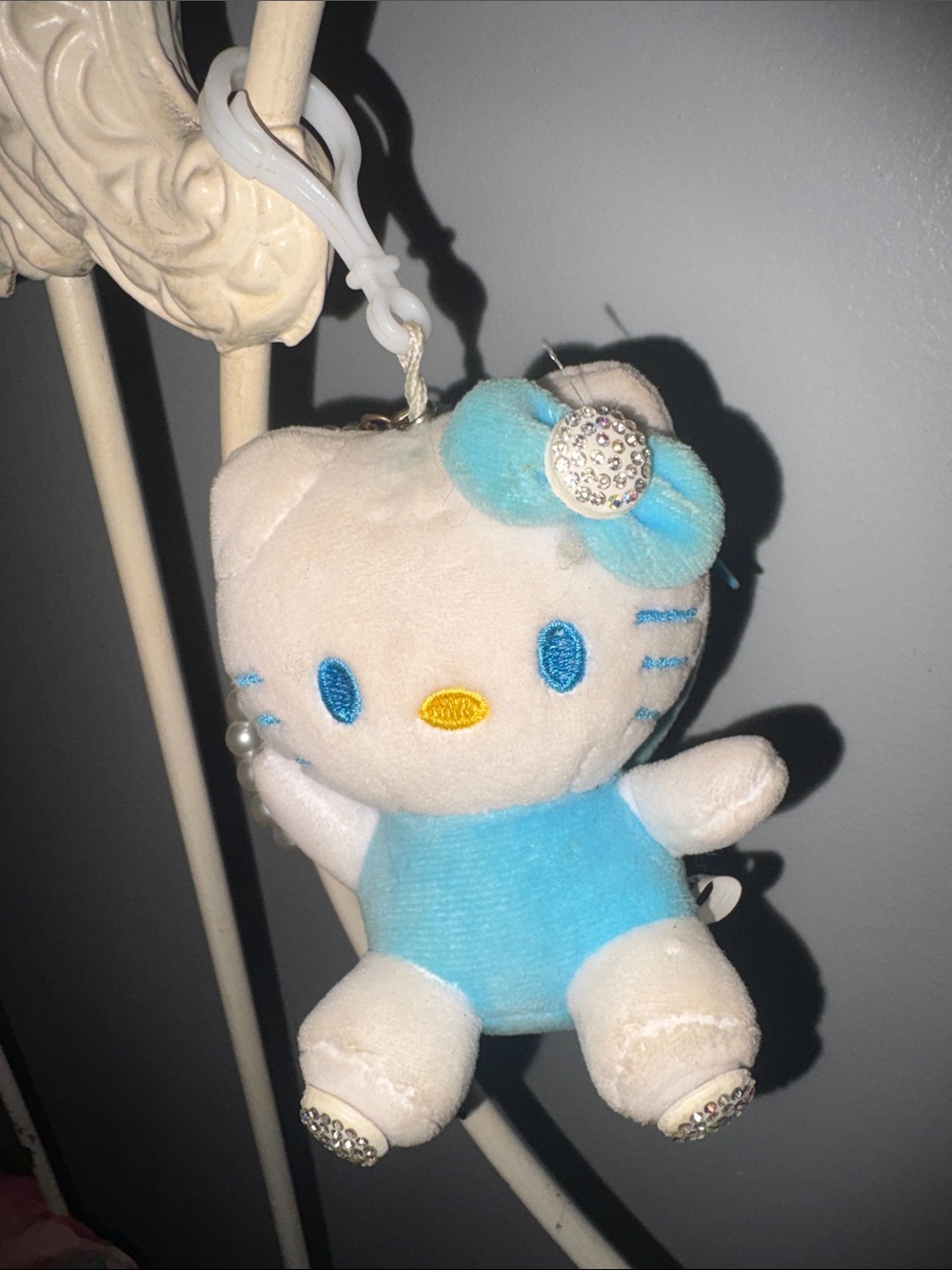 Blue and White Plush Character Keychain